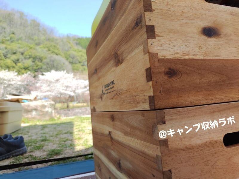 木製ボックスと桜